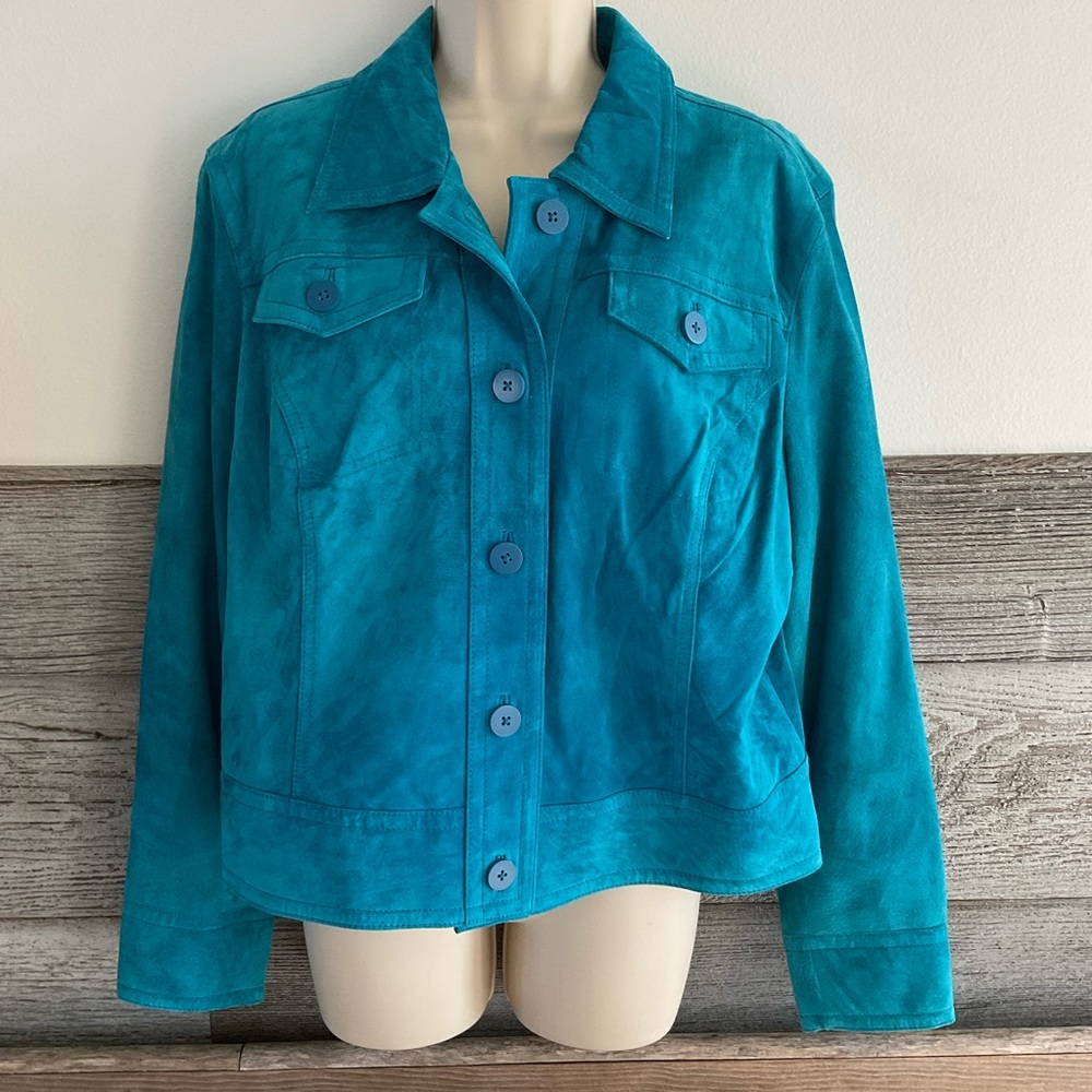 Field Gear Teal 100% genuine suede leather jacket size large
